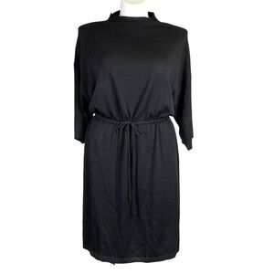 Anne Klein Womens Sweater Dress High Neck Pullover Blouson Tie Waist Black 2X